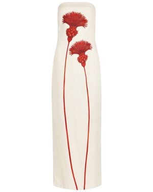 ANDRES OTALORA Costera Floral-Print Strapless Linen Maxi Dress - White