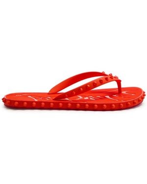 Christian Louboutin Super Loubi Stud-Embellished Rubber Flip Flops - Red