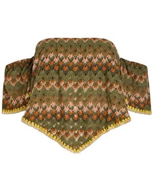 La DoubleJ Sand Dollar Embroidered Open-Knit Cotton-Blend Top - Green