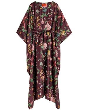 La DoubleJ Square Belted Printed Silk Kaftan Dress - Red