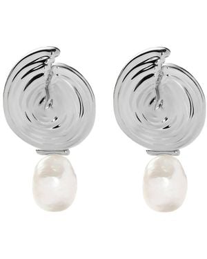 Missoma Spiral Interchangeable Pearl Drop Earrings - Metallic
