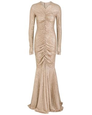 Norma Kamali Sequined Ruched Gown - Natural