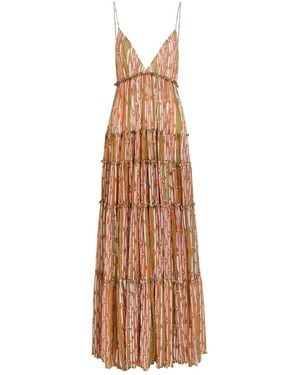 La DoubleJ Nymph Printed Tiered Stretch-Tulle Maxi Dress - Natural