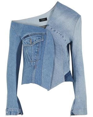 A.W.A.K.E. MODE Panelled Off-The-Shoulder Denim Top - Blue