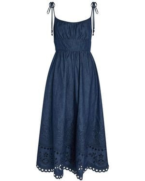 Zimmermann Mahon Broderie Anglaise Denim Midi Dress - Blue