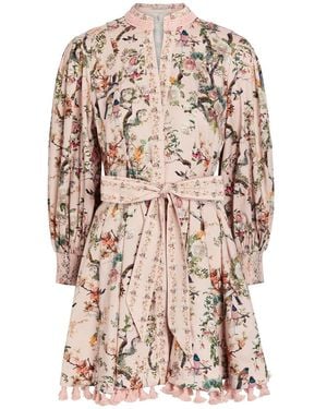 Alice + Olivia Lucy Floral-Print Stretch-Cotton Mini Shirt Dress - White