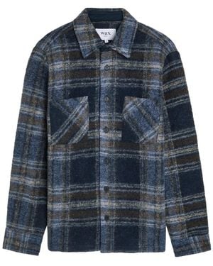 Wax London Whiting Checked Wool-Blend Overshirt - Blue