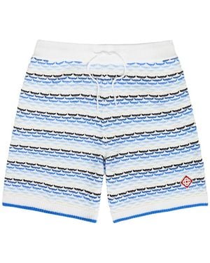 CASABLANCA Striped Tuck-Stitch Cotton-Knit Shorts - Blue