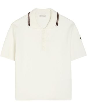 Moncler Knit-Trim Cotton Polo Shirt - White