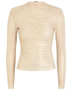 Self-Portrait Crystal-Embellished Mesh Top - Natural