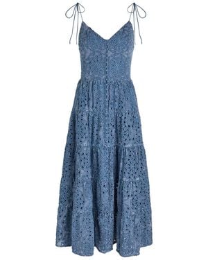 Alice + Olivia Shanti Embroidered Chambray Midi Dress - Blue