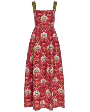 Emporio Sirenuse Azzurra Printed Cotton And Linen-Blend Midi Dress - Red