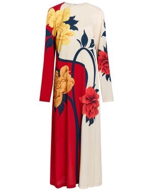 La DoubleJ Floral-Print Stretch-Crepe Midi Dress - Red