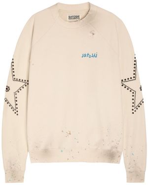 Satoshi Nakamoto Star Studded Distressed Cotton Sweatshirt - Natural