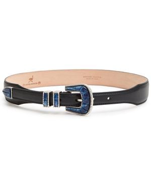 Silver Ostrich Crazy Leather Belt - White