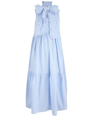Sister Jane Skye Bow Tiered Cotton Midi Dress - Blue