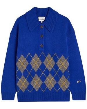 Damson Madder Saskia Argyle Wool Jumper - Blue