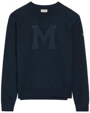 Moncler Logo-Embroidered Cotton-Blend Jumper - Blue