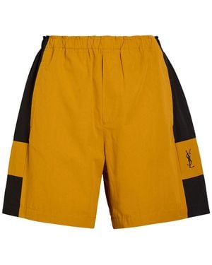 Saint Laurent Logo Paneled Cotton Shorts - Yellow