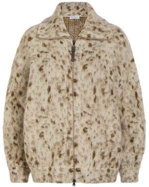 Brunello Cucinelli Lynx-Jacquard Brushed Mohair-Blend Cardigan - Natural
