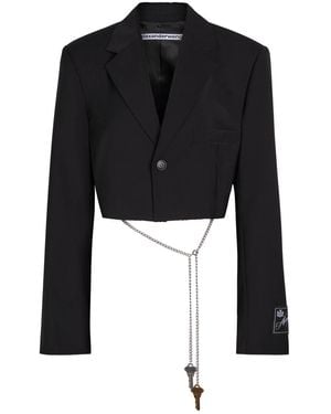 Alexander Wang Chain-Embellished Cropped Wool-Blend Blazer - Black