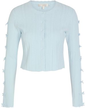 LoveShackFancy Zoriah Bow-Appliquéd Pointelle-Knit Cardigan - Blue