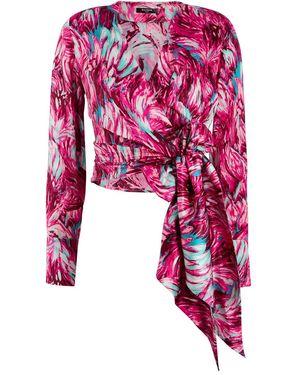 Balmain Printed Silk-Satin Wrap Blouse - Pink