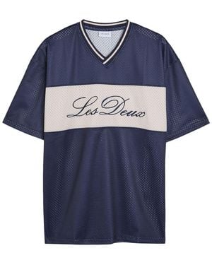 Les Deux Bronson Logo-Embroidered Perforated Mesh T-Shirt - Blue