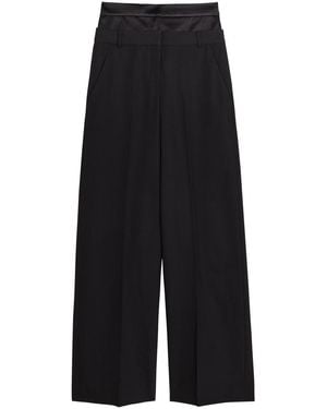 Erdem Layered Wide-Leg Silk-Blend And Wool Trousers - Black