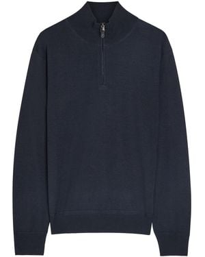 Canali Half-Zip Wool-Blend Sweater - Blue
