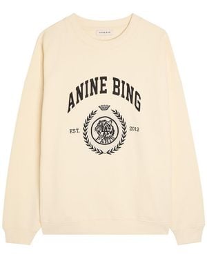 Anine Bing Miles Logo-Print Cotton Sweatshirt - Natural