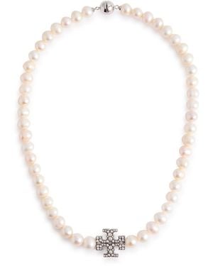 Tory Burch Kira Logo-Embellished Pearl Necklace - White