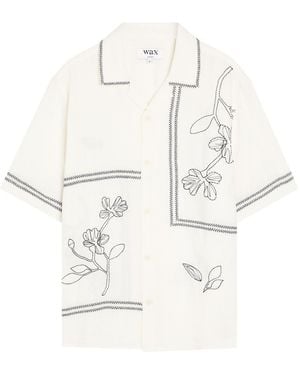 Wax London Didcot Floral-Embroidered Linen Shirt - Natural