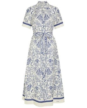 Jonathan Simkhai Audria Printed Belted Linen-Blend Midi Shirt Dress - White