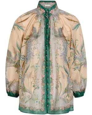 Zimmermann Indra Printed Metallic Cotton And Silk-Blend Blouse - Natural