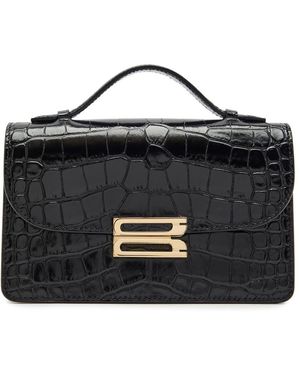 Victoria Beckham Dorian Small Crocodile-Effect Patent Leather Top Handle Bag - Black