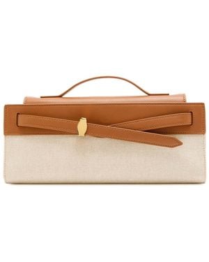 Veronica Beard Dash Leather And Canvas Clutch - Brown