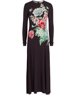Tory Burch Floral-Print Jersey-Mesh Midi Dress - Black