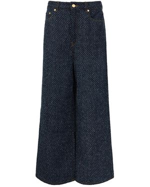 Ganni Textured Tweed Wide-Leg Jeans - Blue