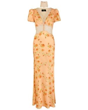 De La Vali Pavlova Floral-Print Silk-Blend Maxi Dress - Metallic