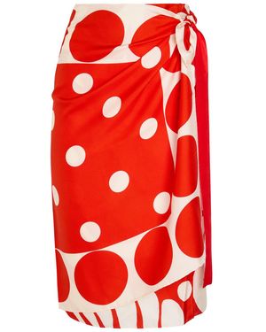 Dries Van Noten Scarfy Printed Silk Midi Wrap Skirt - Red