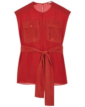 JOSEPH Kniza Belted Chiffon Top - Red