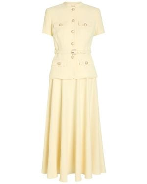 Self-Portrait Tailored Belted Crepe Midi Dress - Yellow