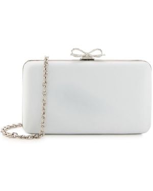 Self-Portrait Crystal Bow-Embellished Satin Clutch - White