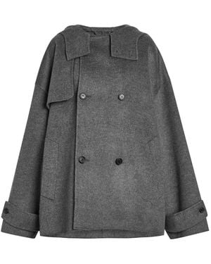 JW Anderson Double-Breasted Hooded Wool Pea Coat - Grey