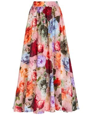 Alice + Olivia Nilda Floral Cotton-Blend Maxi Skirt - Red