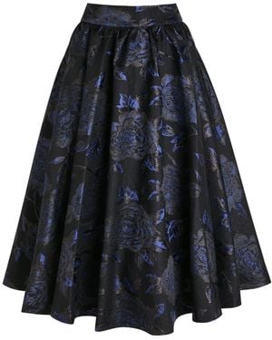 Alice + Olivia Nilda Floral-Jacquard Woven Midi Skirt - Blue