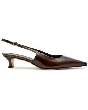 Aeyde Catrina 35 Patent Leather Slingback Pumps - Brown