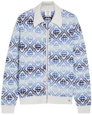 CASABLANCA Monogram Wool-Blend Cardigan - Blue