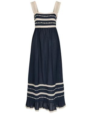 RIXO London Malie Lace-Trim Cotton-Blend Midi Dress - Blue